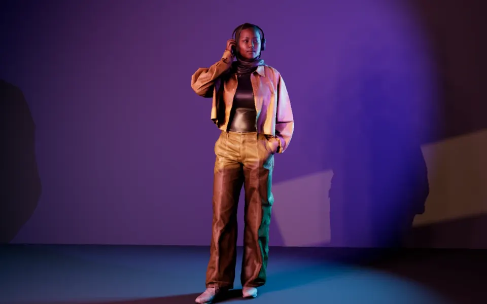 A figure lit with colored light in Color Lab