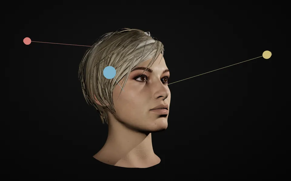 A 3D head lit by two lights in Photo Lighting