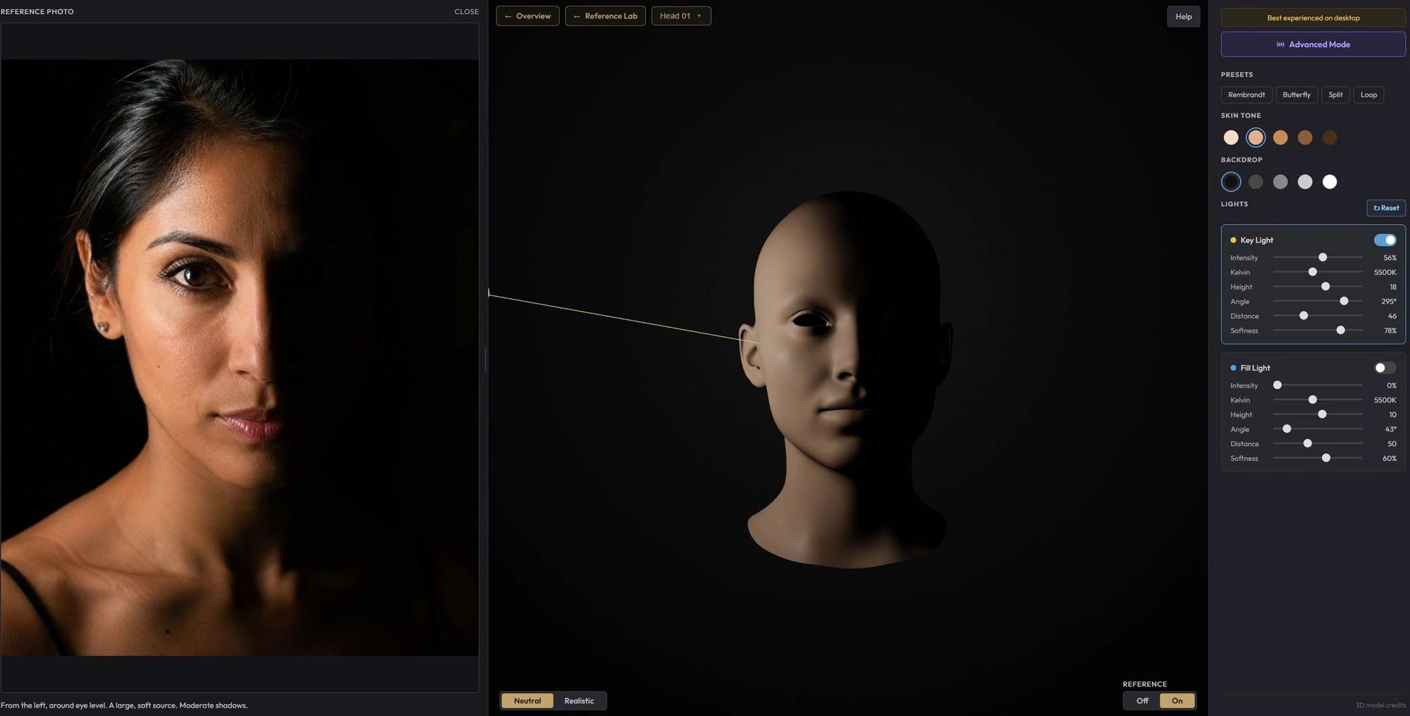 Your portrait beside the head while you set the light
