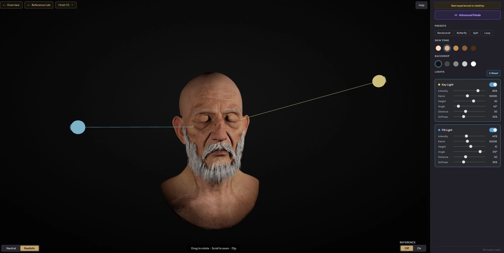 Old man with realistic skin
